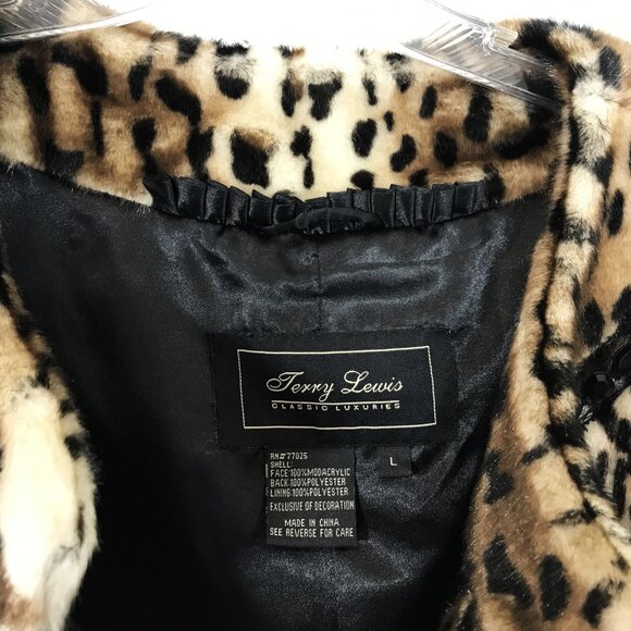 Terry Lewis Faux Fur Cropped Jacket Leopard Print Beaded and Lace Detail  NEW L - Picture 11 of 15